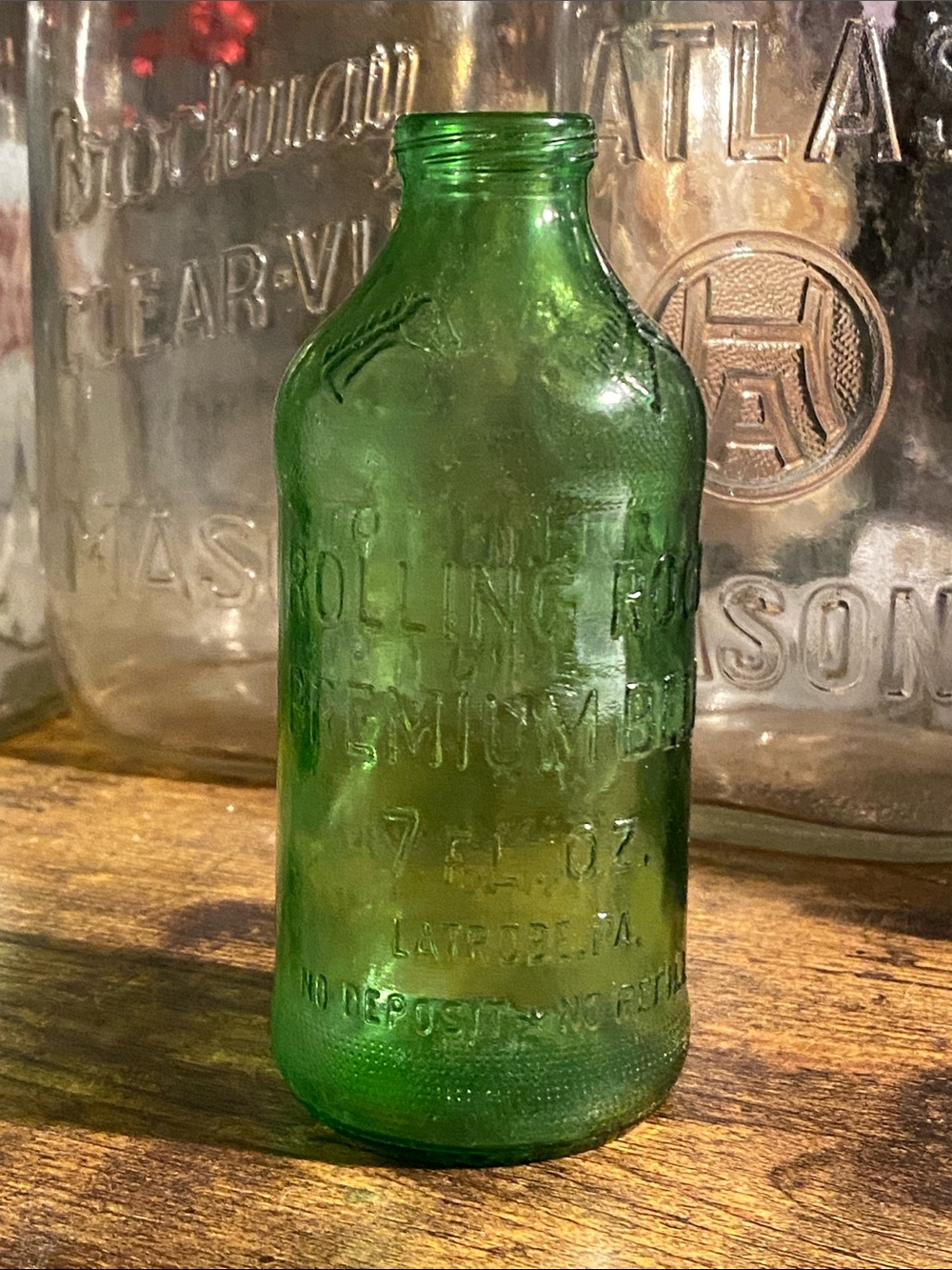 1971 Rolling Rock Beer Vintage Green Embossed Bottle